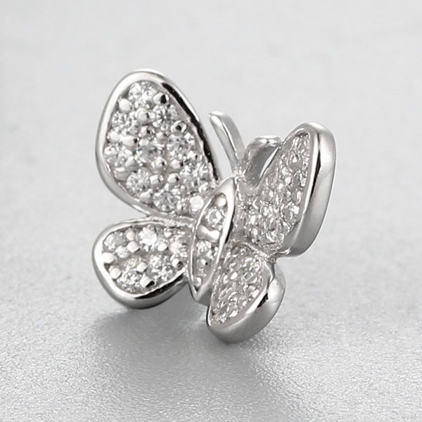 925 Sterling Silver Paved CZ Butterfly Connector Charms