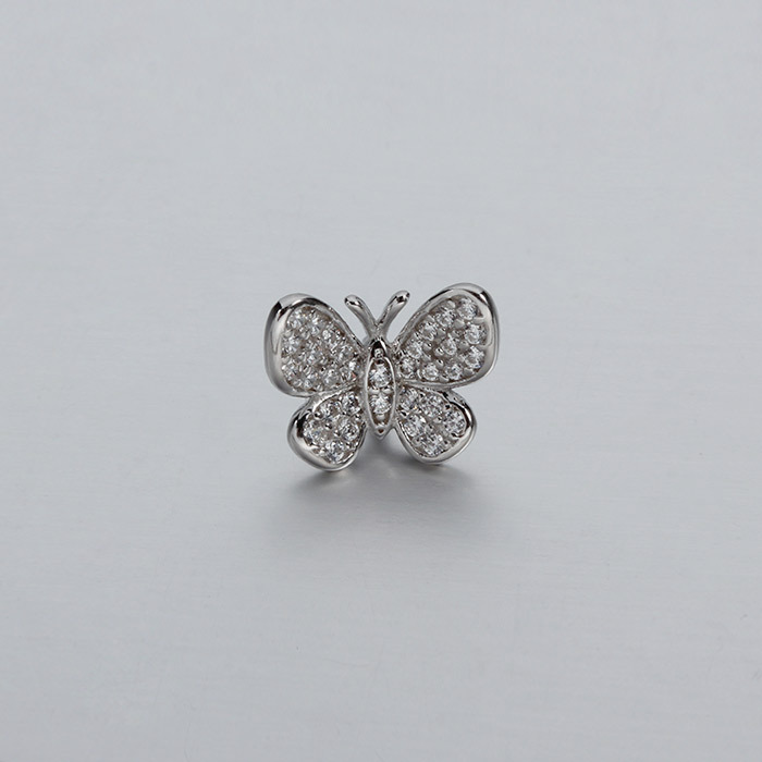 925 Sterling Silver Paved CZ Butterfly Connector Charms