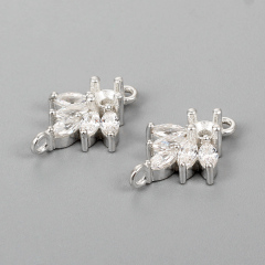 925 Sterling Silver CZ Leaf Connector Charms,approx 10*14.85mm