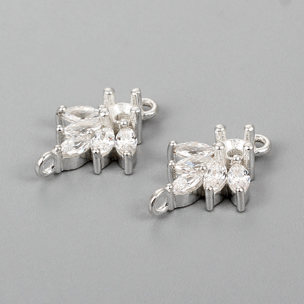 925 Sterling Silver CZ Leaf Connector Charms,approx 10*14.85mm