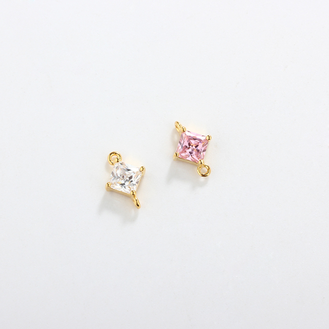 925 Sterling Silver Square Shape Colorful CZ Connector,approx 7*11mm