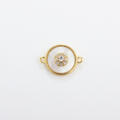 925 Sterling Silver Round White Mother Pearl Connector,aprox 10.8mm