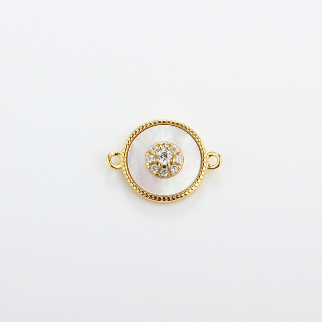 925 Sterling Silver Round White Mother Pearl Connector,aprox 10.8mm