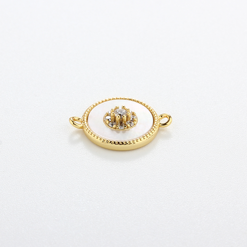 925 Sterling Silver Round White Mother Pearl Connector,aprox 10.8mm