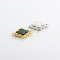 925 Sterling Silver 6mm Gemstone Clover Connector