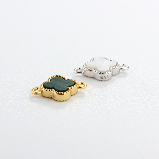 925 Sterling Silver 6mm Gemstone Clover Connector