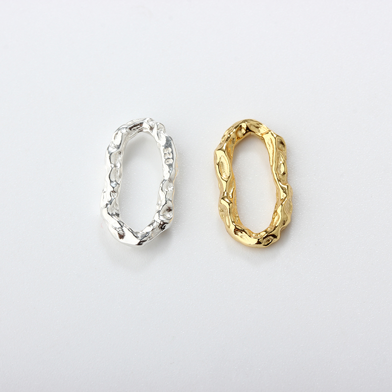 925 Sterling Silver Hammered Geometry Oval Ring Connector Charms