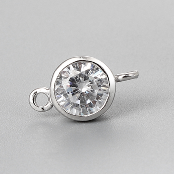 925 Sterling Silver Round Clear CZ Stone Charms