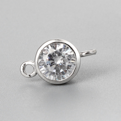 925 Sterling Silver Round Clear CZ Stone Charms
