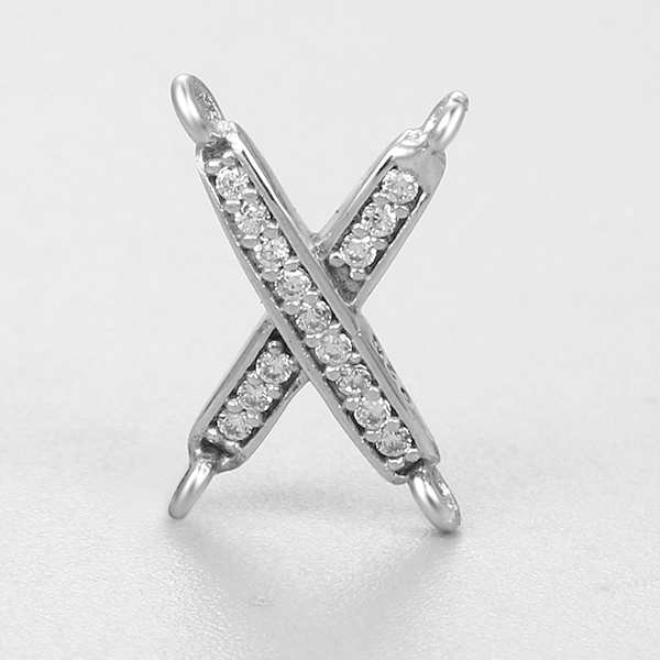 925 Sterling Silver CZ Pave X Connector Charms