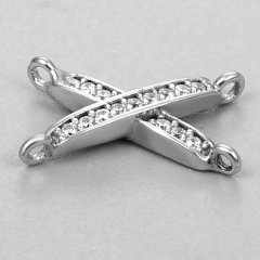 925 Sterling Silver CZ Pave X Connector Charms
