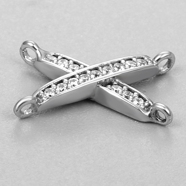 925 Sterling Silver CZ Pave X Connector Charms