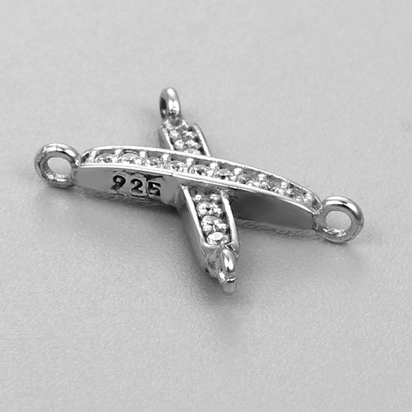 925 Sterling Silver CZ Pave X Connector Charms