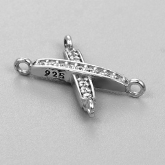 925 Sterling Silver CZ Pave X Connector Charms