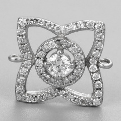 925 Sterling Silver Cubic Zirconia Flower Connector Charm