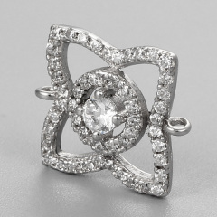 925 Sterling Silver Cubic Zirconia Flower Connector Charm