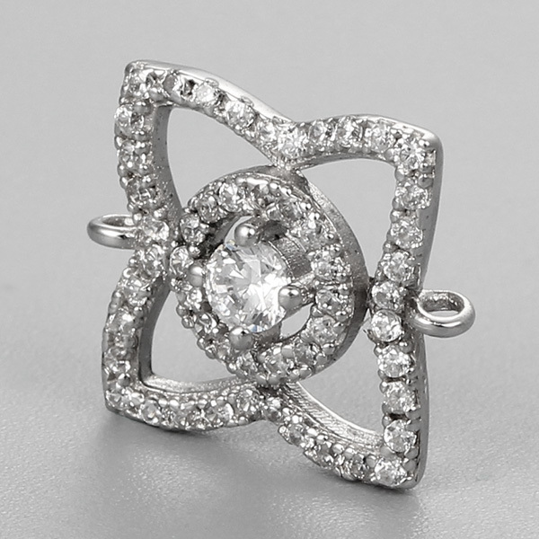 925 Sterling Silver Cubic Zirconia Flower Connector Charm