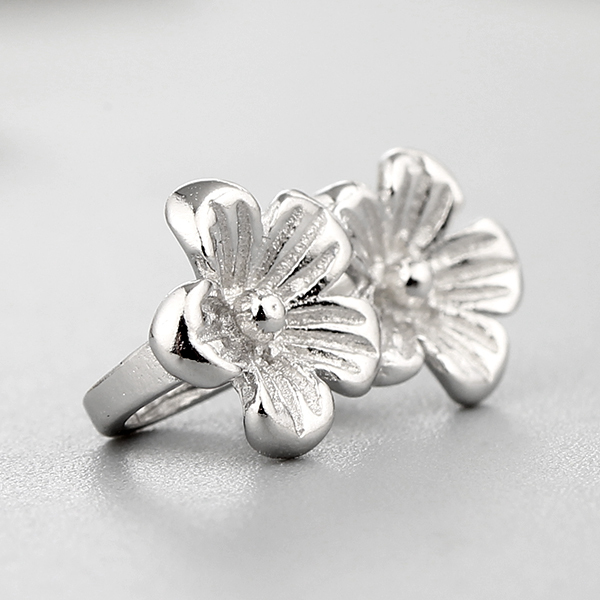 925 Sterling Silver Two Flowers Connector Charms
