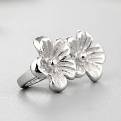 925 Sterling Silver Two Flowers Connector Charms