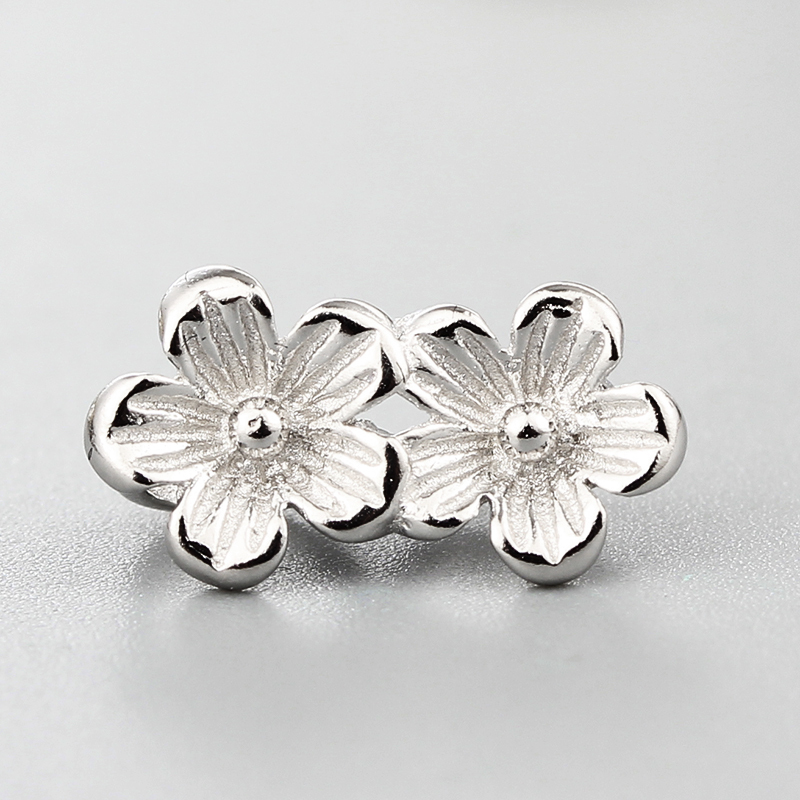925 Sterling Silver Two Flowers Connector Charms