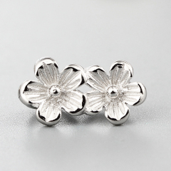 925 Sterling Silver Two Flowers Connector Charms