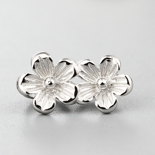 925 Sterling Silver Two Flowers Connector Charms
