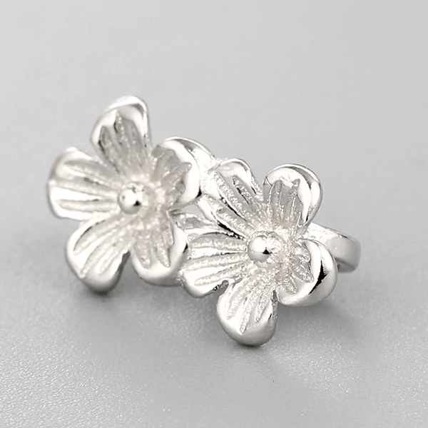 925 Sterling Silver Two Flowers Connector Charms