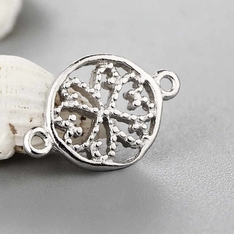 925 Sterling Silver Flower Round Connector Charms