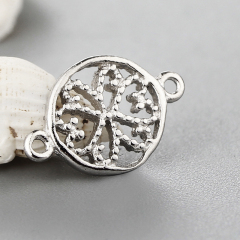 925 Sterling Silver Flower Round Connector Charms
