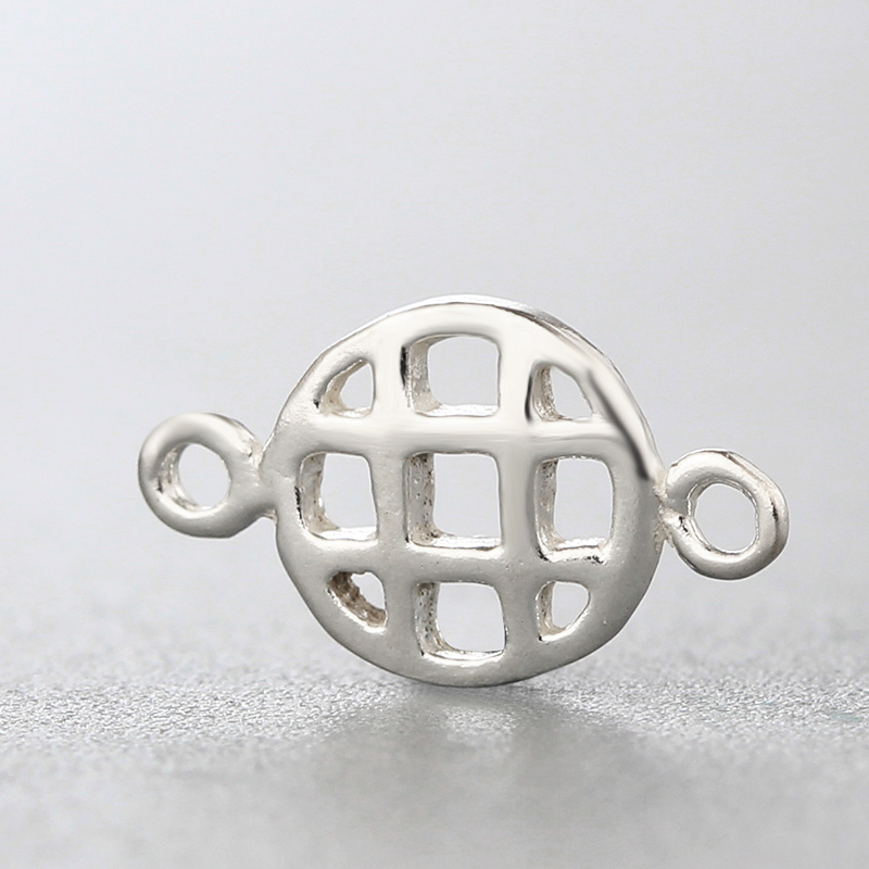 925 Sterling Silver Grid Round Connector Charms