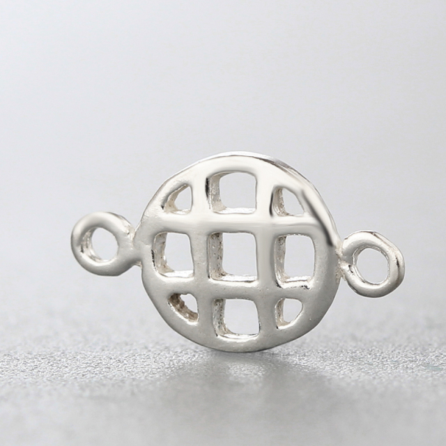 925 Sterling Silver Grid Round Connector Charms