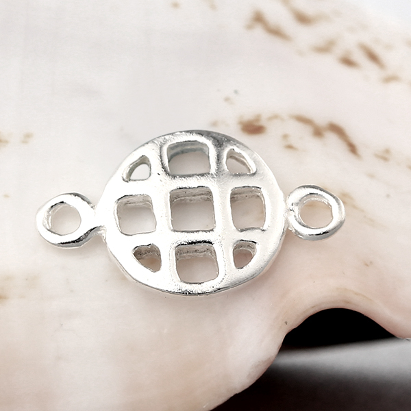 925 Sterling Silver Grid Round Connector Charms