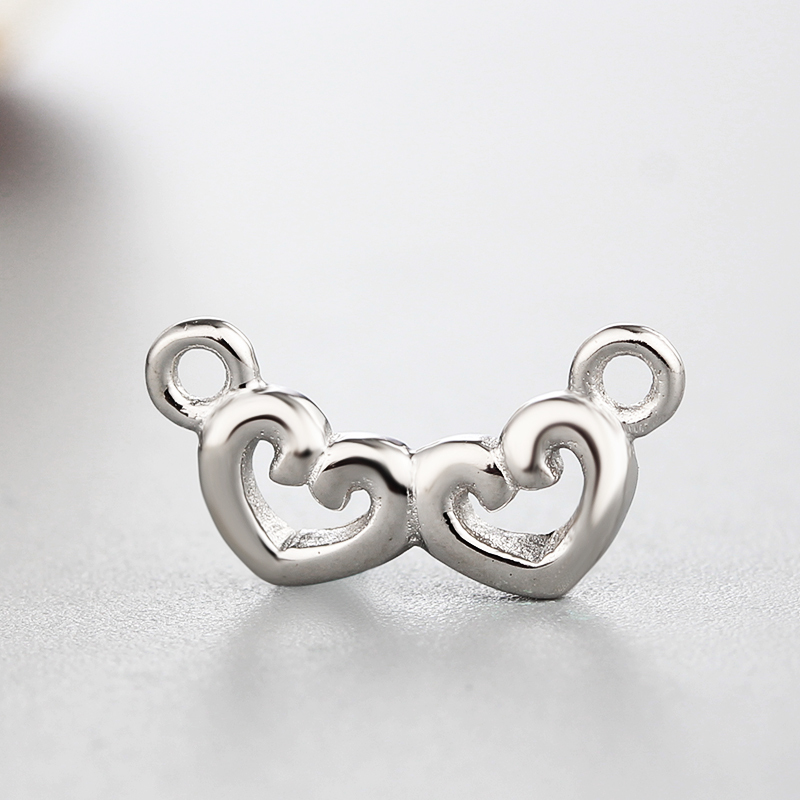 925 Sterling Silver Double Hearts Connector Charms