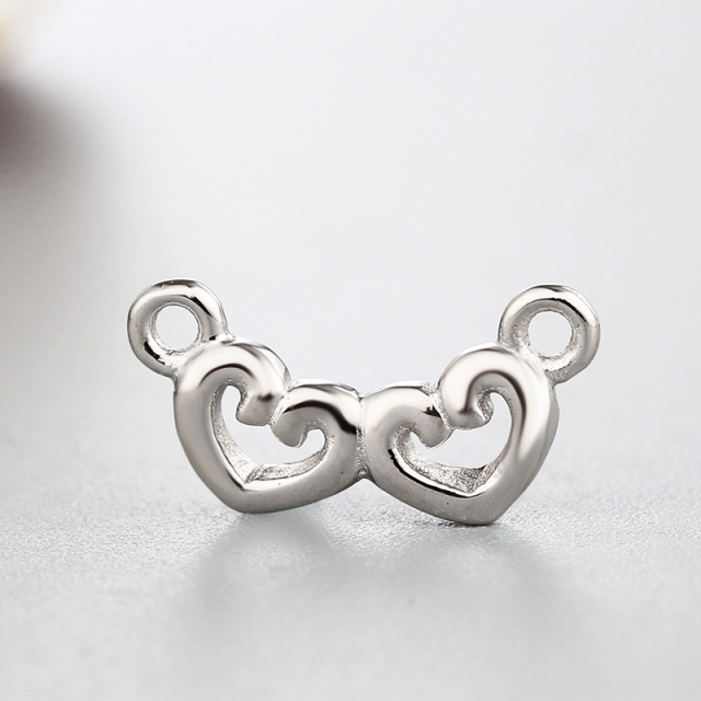 925 Sterling Silver Double Hearts Connector Charms