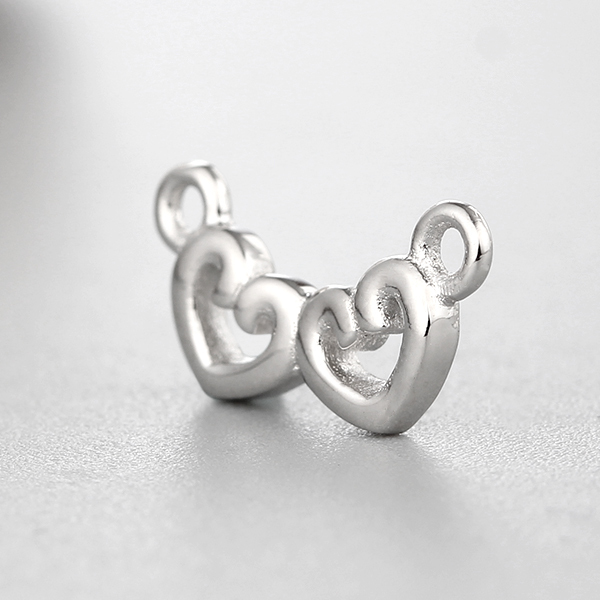 925 Sterling Silver Double Hearts Connector Charms