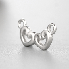 925 Sterling Silver Double Hearts Connector Charms