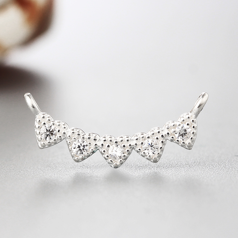 925 Sterling Silver Cubic Zirconia Hearts Charms