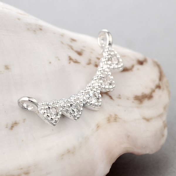 925 Sterling Silver Cubic Zirconia Hearts Charms