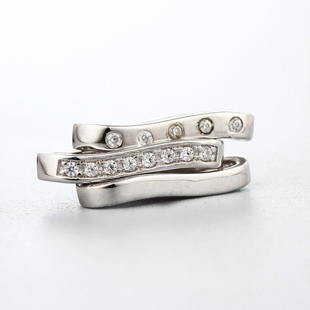 925 Sterling Silver Cubic Zirconia Curved Hollow Bar Charms