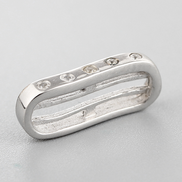 925 Sterling Silver Cubic Zirconia Curved Hollow Bar Charms