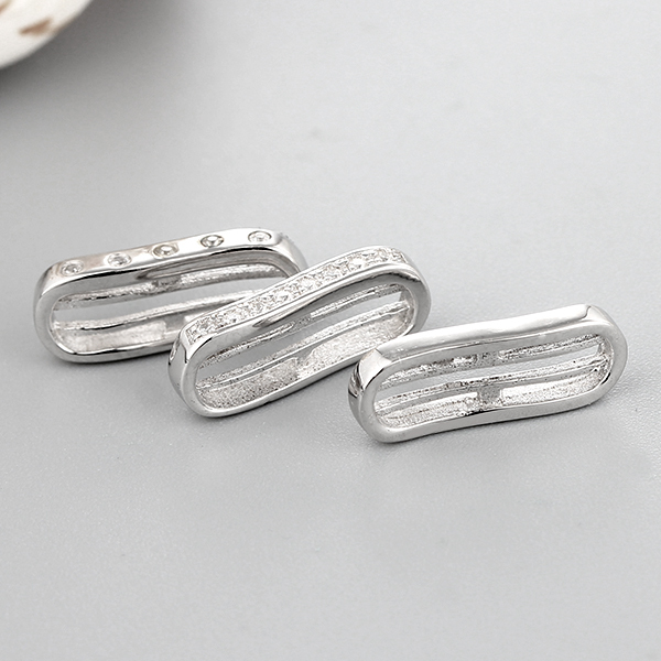 925 Sterling Silver Cubic Zirconia Curved Hollow Bar Charms