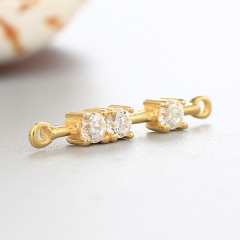 925 Sterling Silver Three Square Cubic Zirconia Bar Charms