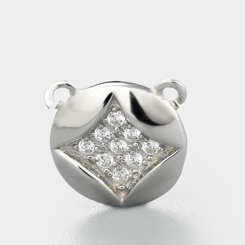 925 Sterling Silver CZ Round Connector Charms