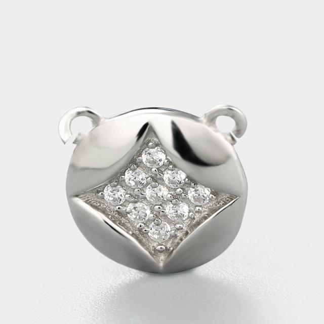 925 Sterling Silver CZ Round Connector Charms