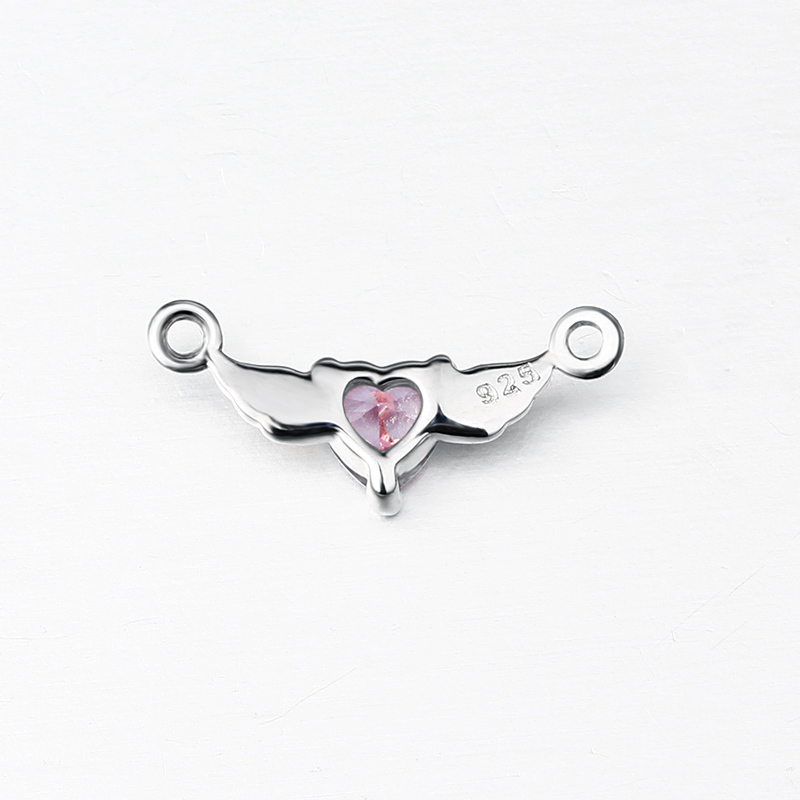925 Sterling Silver Angel Wing With Heart Stone Charm