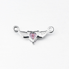 925 Sterling Silver Angel Wing With Heart Stone Charm