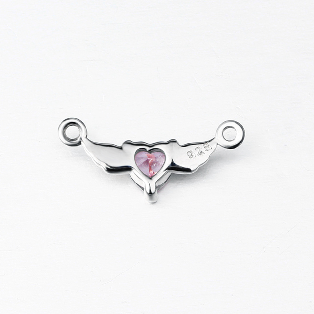 925 Sterling Silver Angel Wing With Heart Stone Charm
