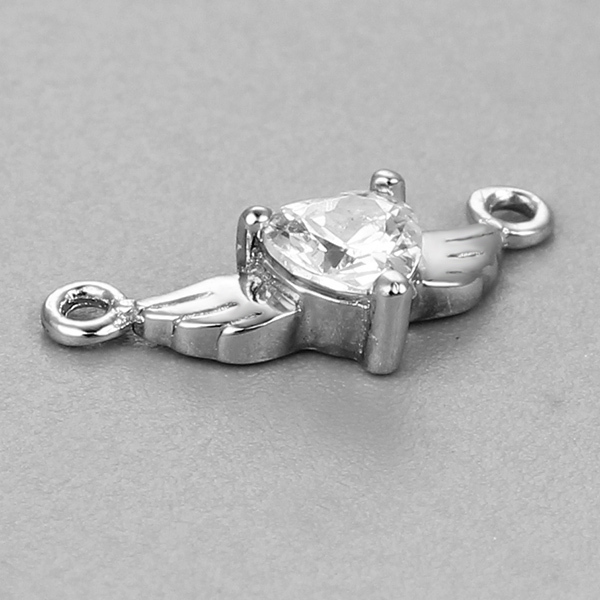 925 Sterling Silver Angel Wing With Heart Stone Charm