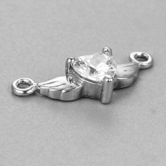 925 Sterling Silver Angel Wing With Heart Stone Charm