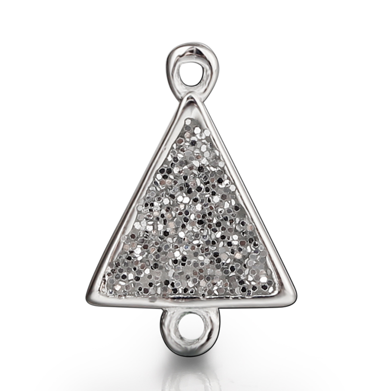 925 Sterling Silver Glitter Triangle Connector Charms